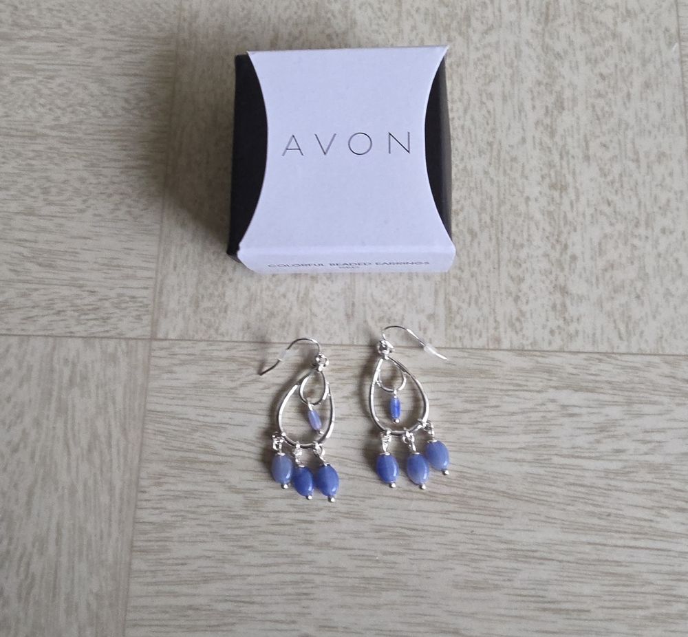 Avon Silver-Tone Drop Earrings with Lavender Blue Beads